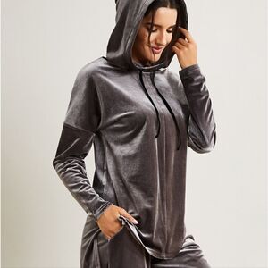 NWT Suzanne Betro Velour Drop Shoulder Hi-Lo Hooded Tunic Grey Small